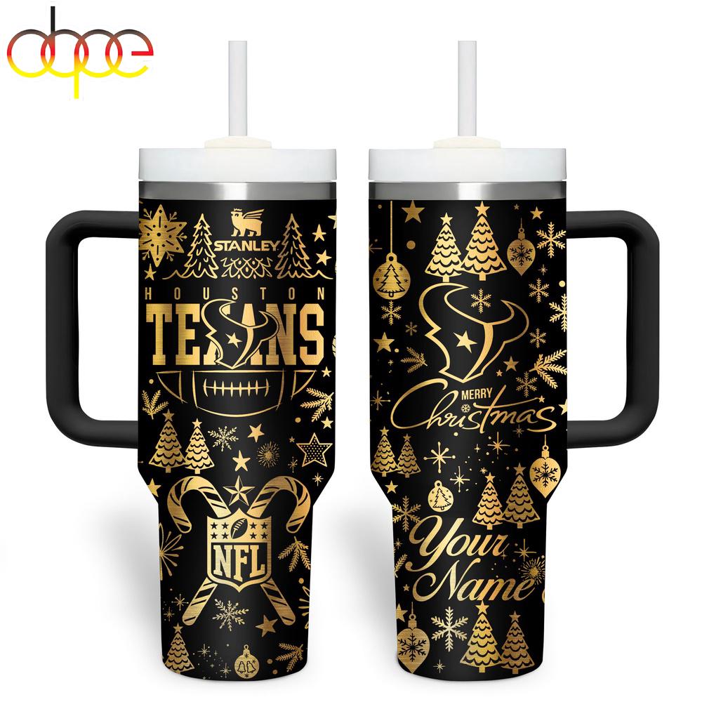 Custom Name Houston Texans NFL Holiday Gold Tumbler 40oz