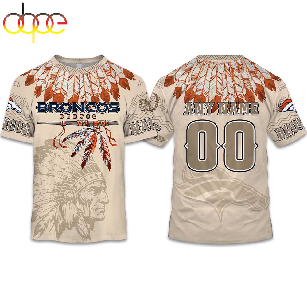 Custom Name Number Broncos Native American Heritage 3D T-Shirt