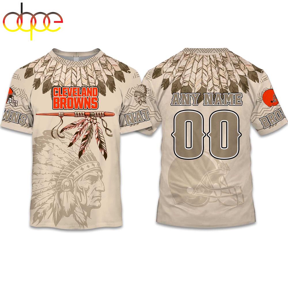 Custom Name Number Browns Native American Heritage 3D T-Shirt