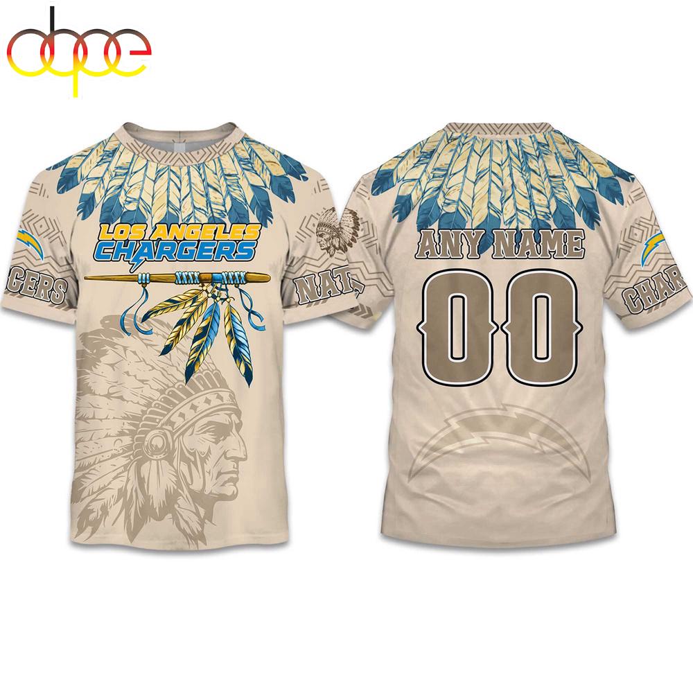 Custom Name Number Chargers Native American Heritage 3D T-Shirt