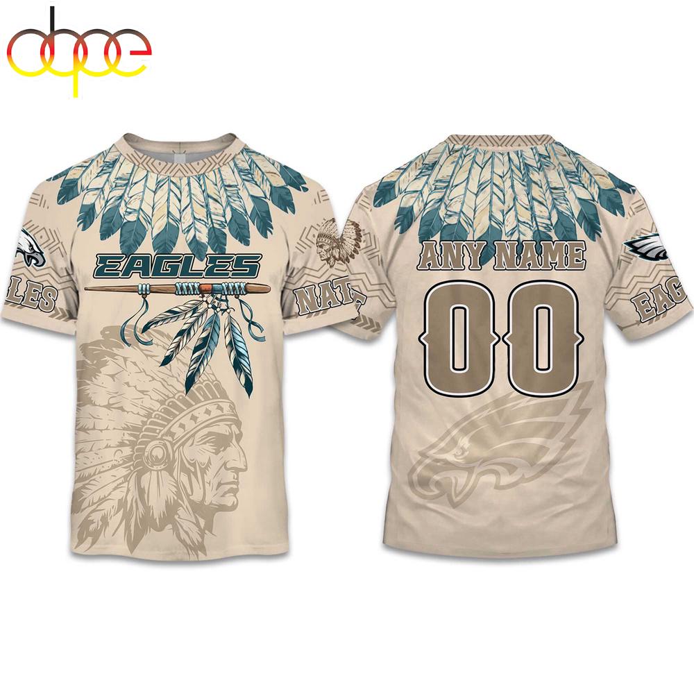 Custom Name Number Eagles Native American Heritage 3D T-Shirt