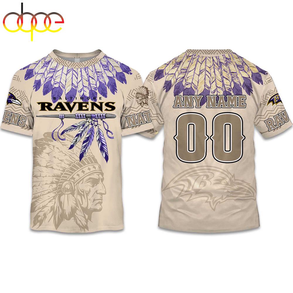 Custom Name Number Ravens Native American Heritage 3D T-Shirt