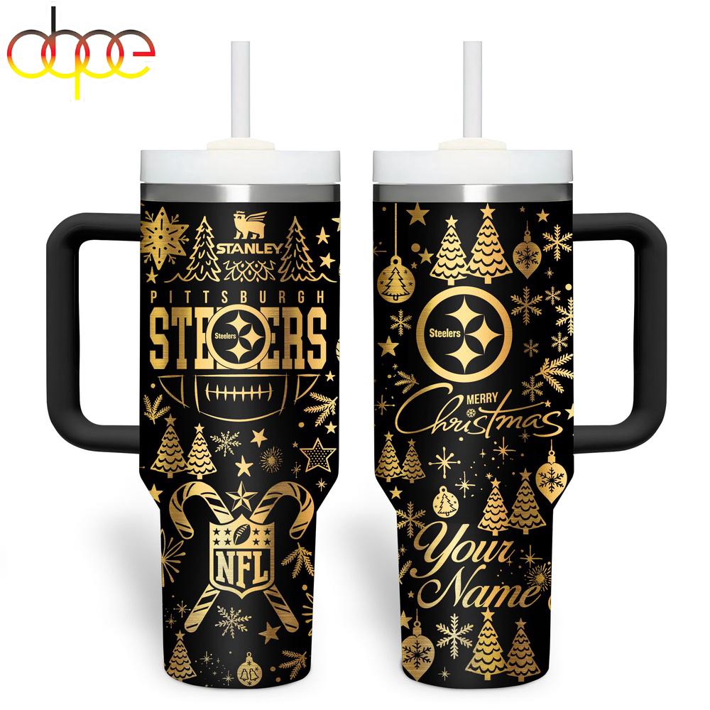 Custom Name Pittsburgh Steelers NFL Holiday Gold Tumbler 40oz