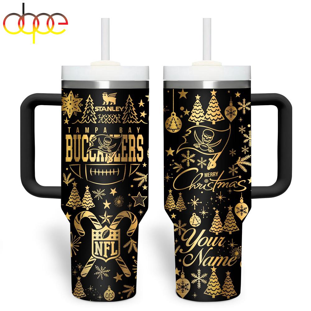 Custom Name Tampa Bay Buccaneers NFL Holiday Gold Tumbler 40oz