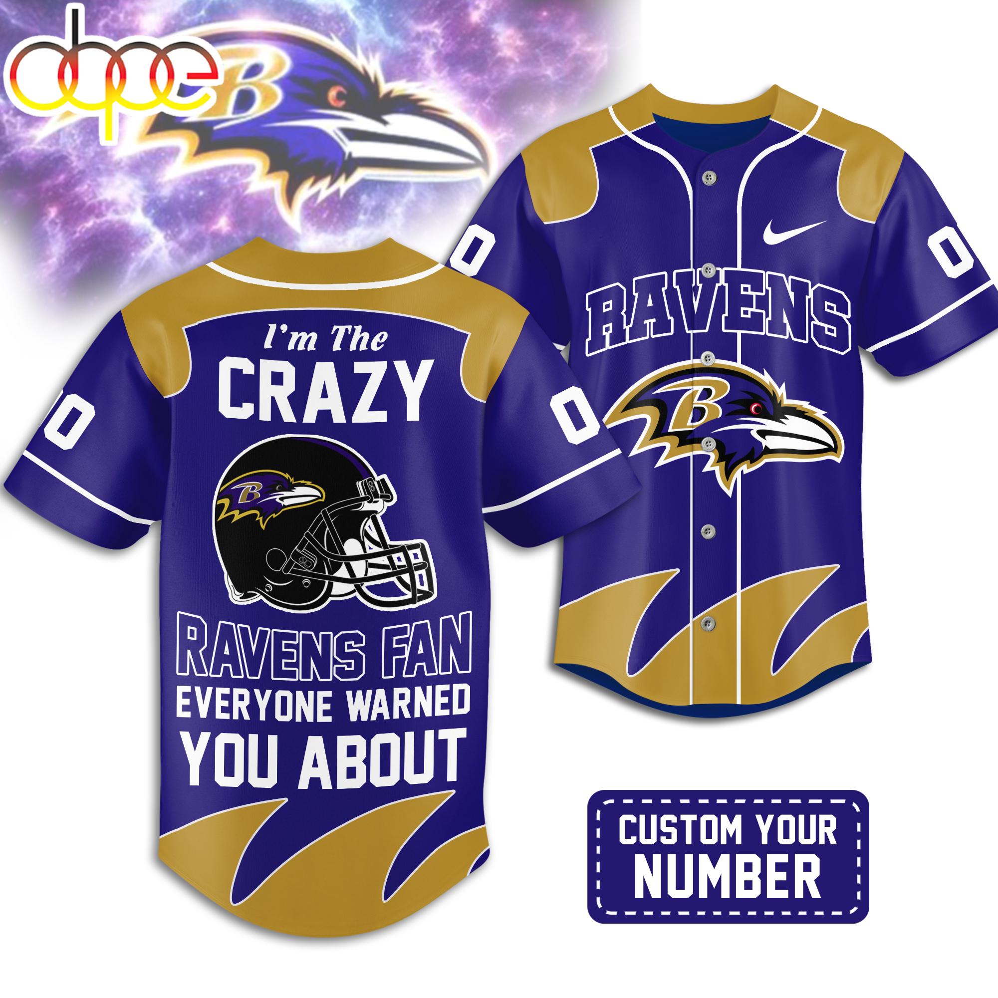 Custom Number Baltimore Ravens NFL Crazy Football Baseball Jersey Custom Number Baltimore Ravens NFL Crazy Football Baseball Jersey