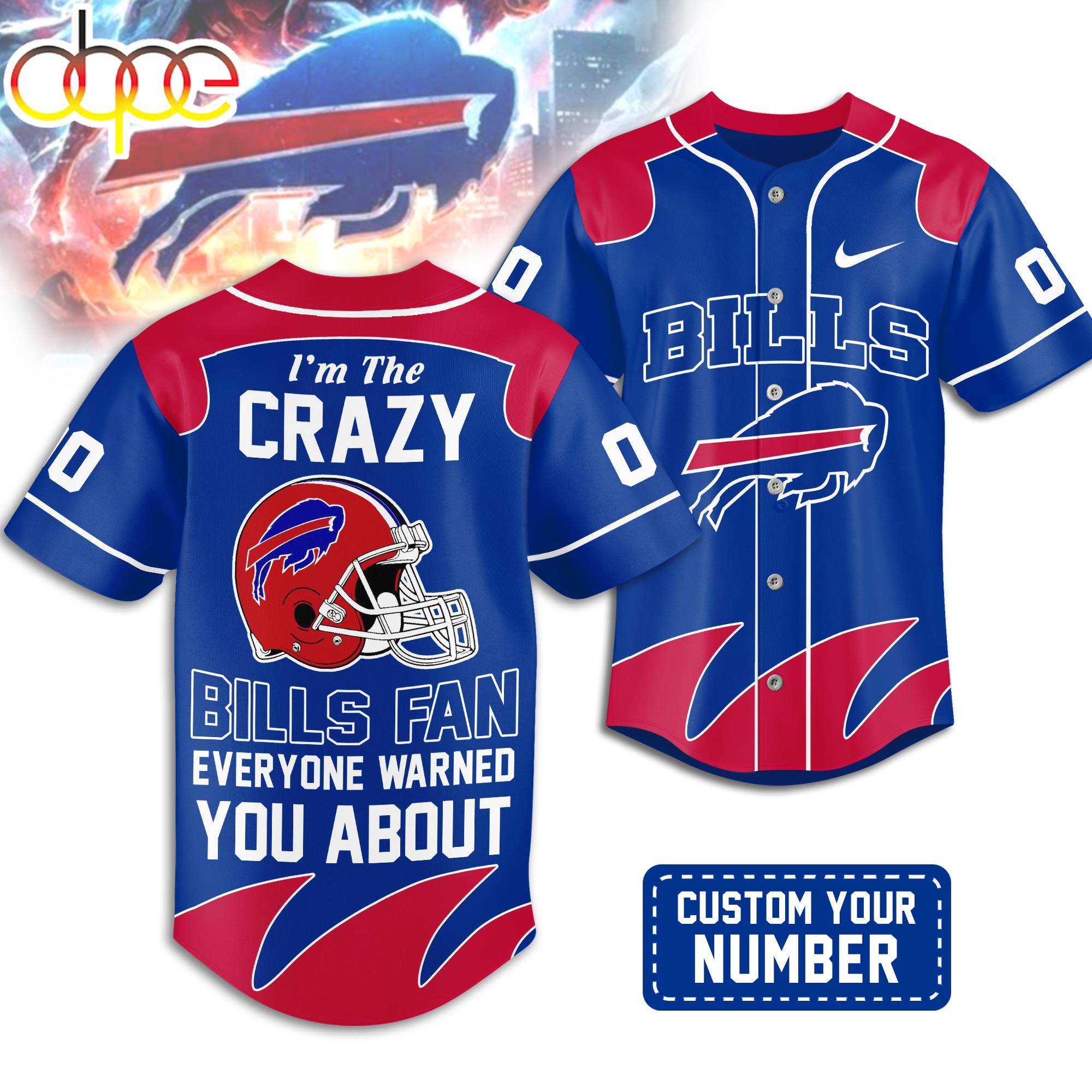Custom Number Buffalo Bills NFL Crazy Football Baseball Jersey Custom Number Buffalo Bills NFL Crazy Football Baseball Jersey