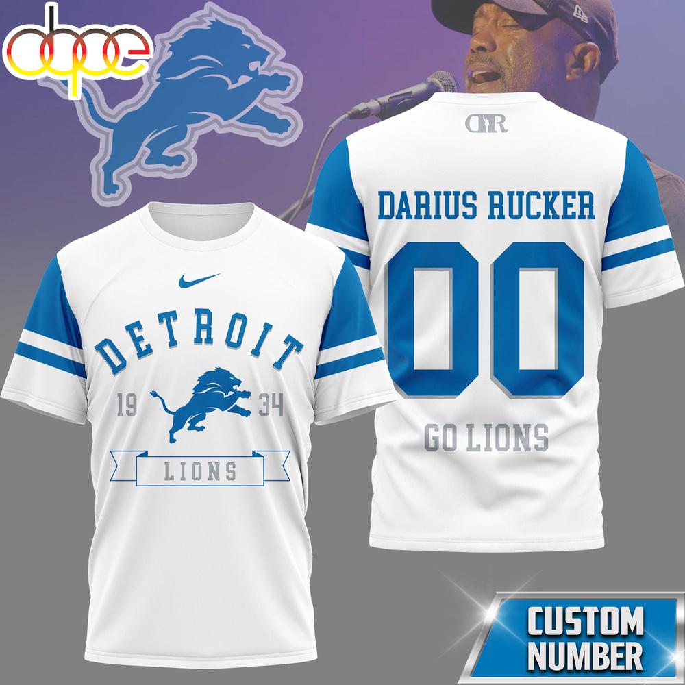 Custom Number Detroit Lions NFL Darius Rucker Fan 3D T-Shirt