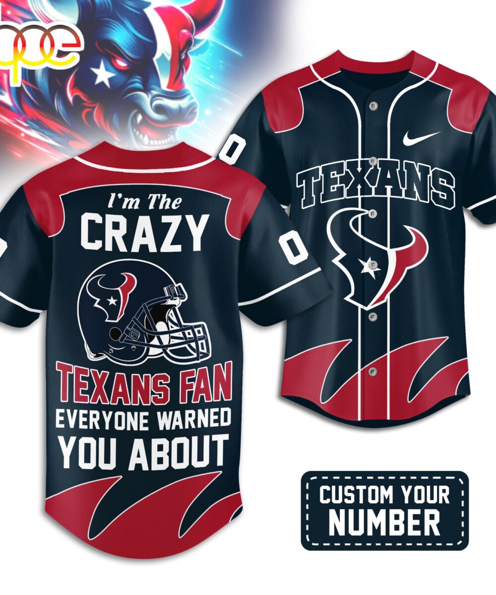 Custom Number Houston Texans NFL Crazy Football Baseball Jersey