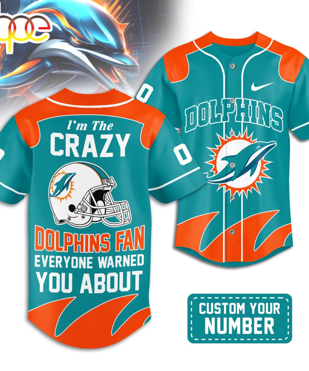 Custom Number Miami Dolphins NFL Crazy Football Baseball Jersey