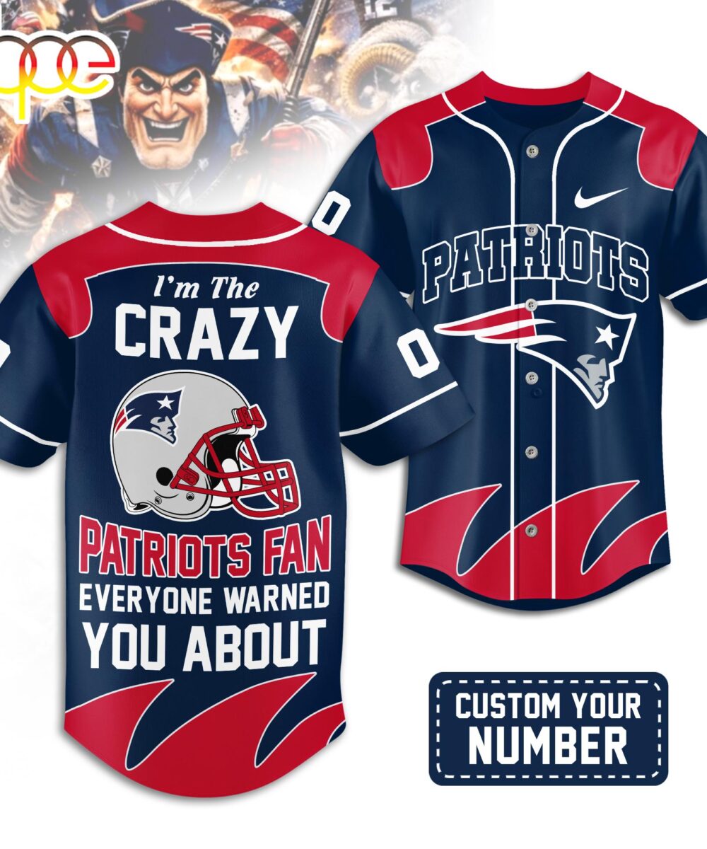 Custom Number New England Patriots NFL Crazy Football Baseball Jersey