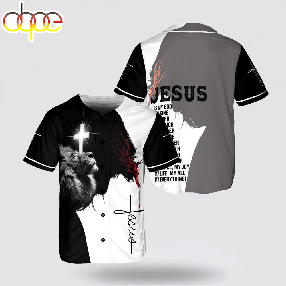 Jesus Is My God My Savior Lion Cross Christaian Baseball Jersey Shirt
