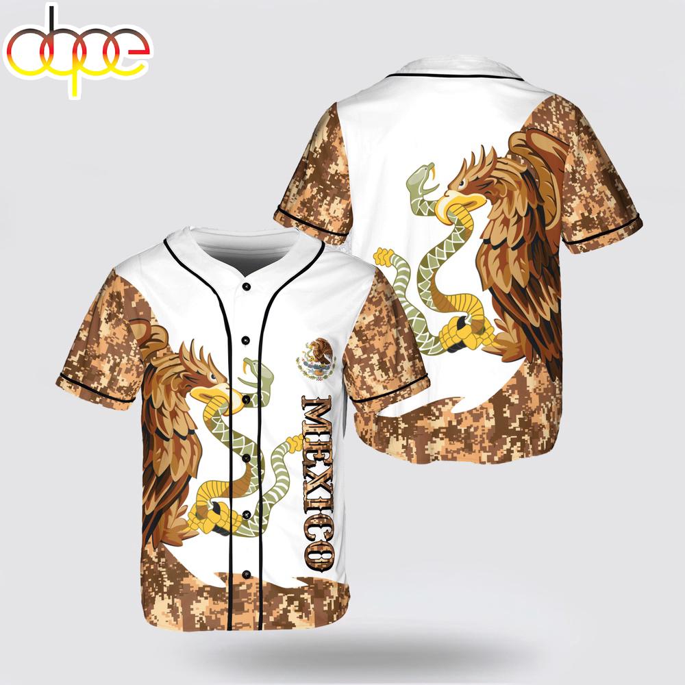 Mexican Flag Coat Of Arms Eagle With Snake Hawk Bird Baseball Jersey Shirt