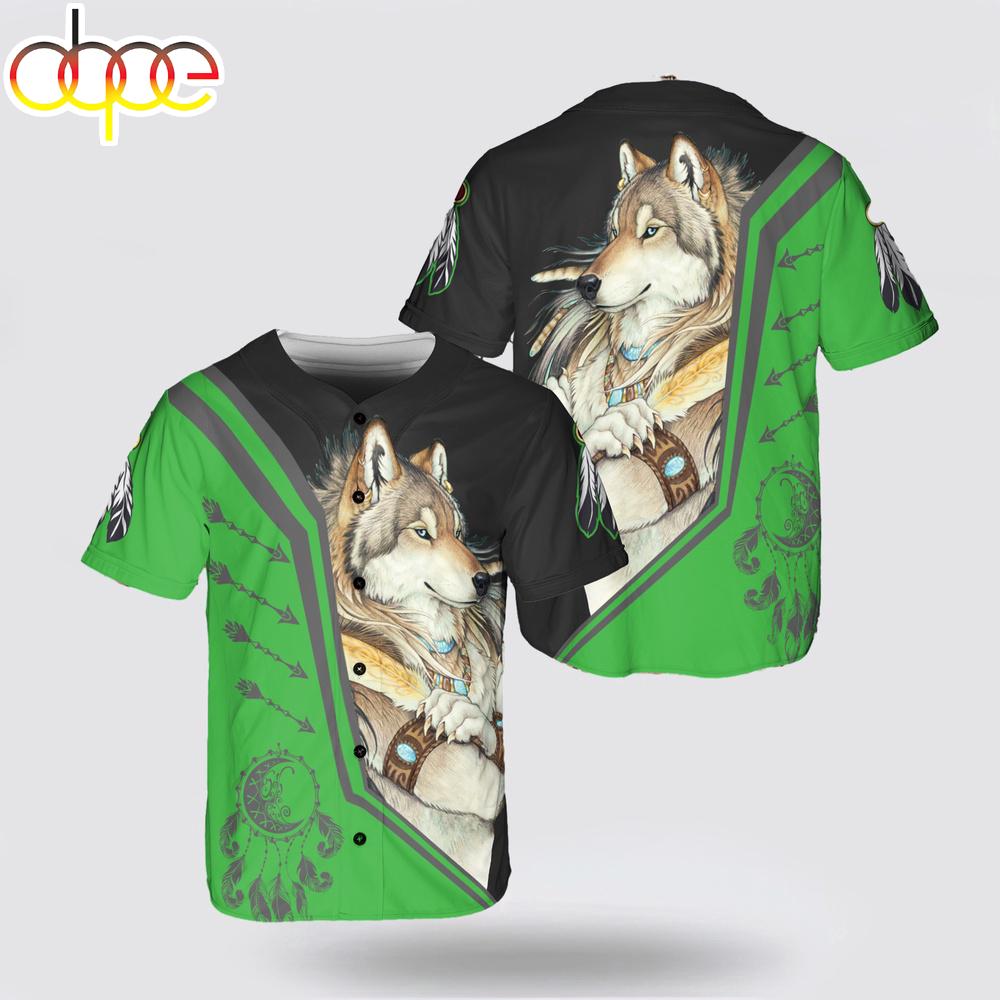 Native Wolf DreamCatcher Baseball Jersey Shirt