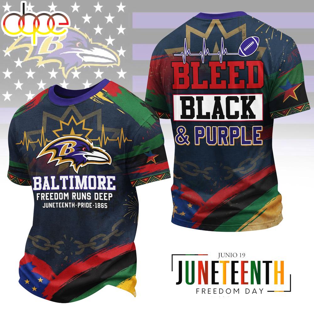 Baltimore Ravens NFL Juneteenth Freedom 3D T-Shirt