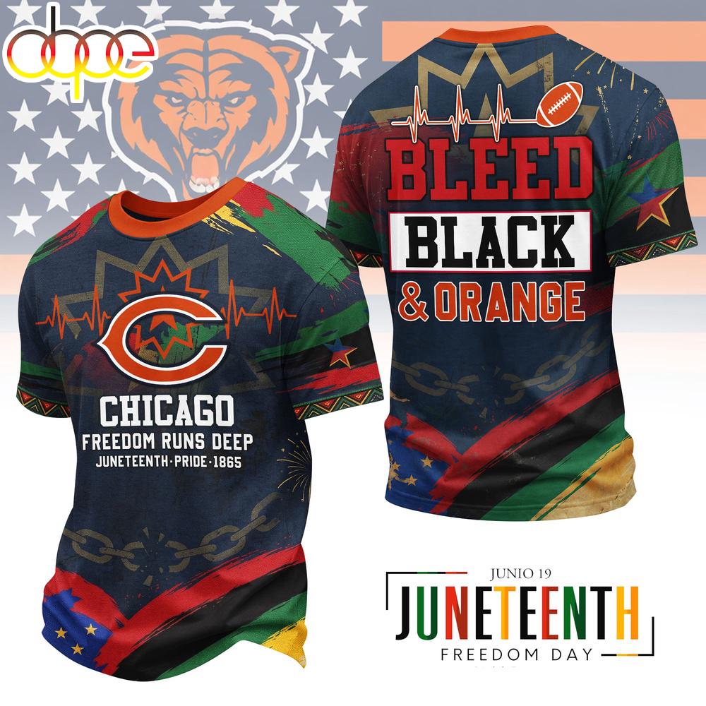 Chicago Bears NFL Juneteenth Freedom 3D T-Shirt