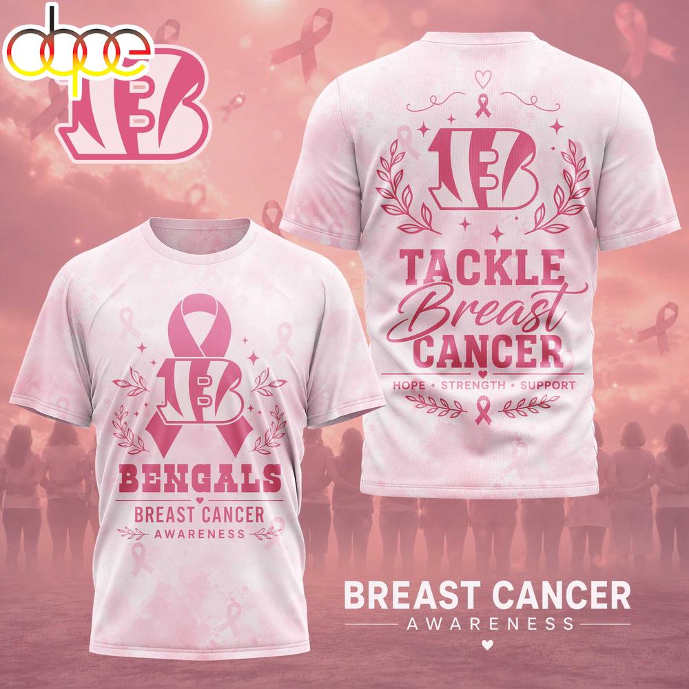Cincinnati Bengals NFL Hope Strength Support Breast Cancer 3D T-Shirt