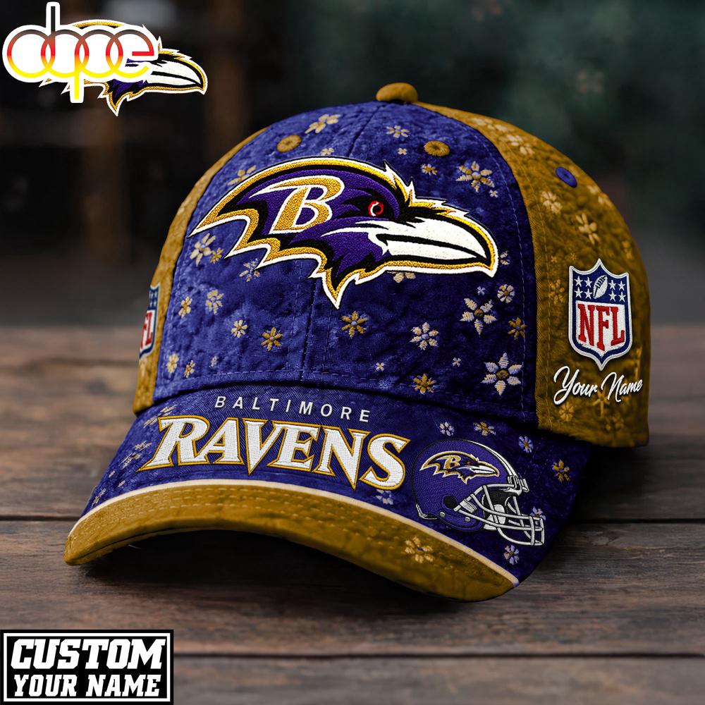 Custom Name Baltimore Ravens NFL Flower Classic Cap
