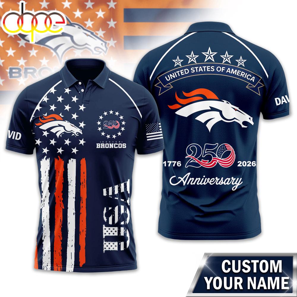 Custom Name Denver Broncos NFL American Semiquincentennial Polo Shirt