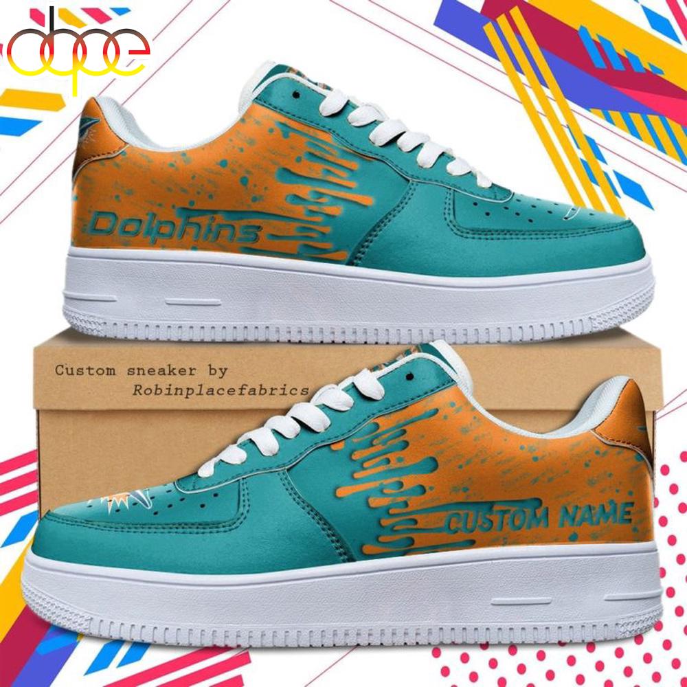 Custom Name Miami Dolphins NFL Color Pattern Air Force 1 Shoes