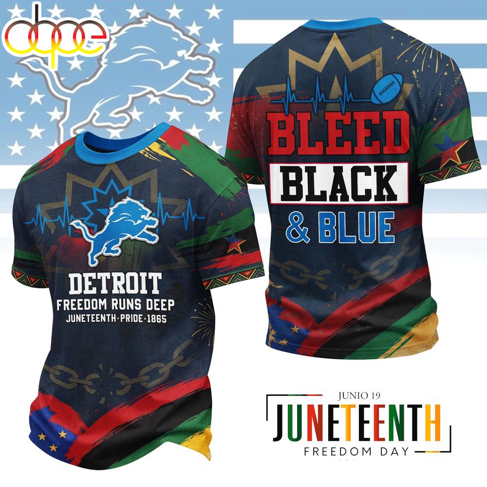 Detroit Lions NFL Juneteenth Freedom 3D T-Shirt