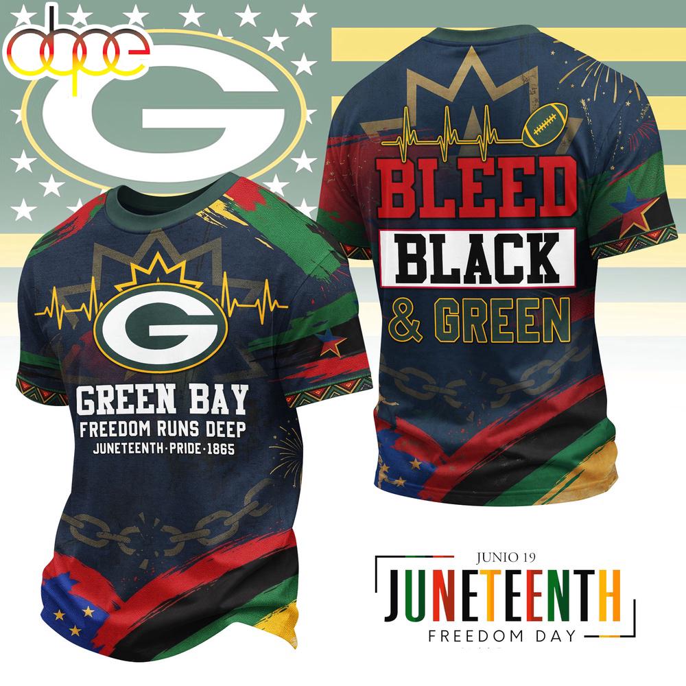 Green Bay Packers NFL Juneteenth Freedom 3D T-Shirt