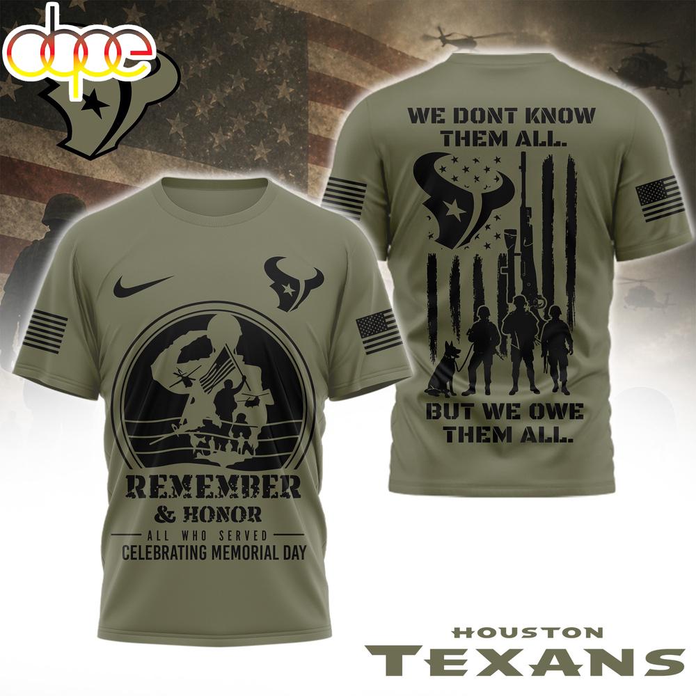Houston Texans NFL Celebrating Memorial Day 3D T-Shirt