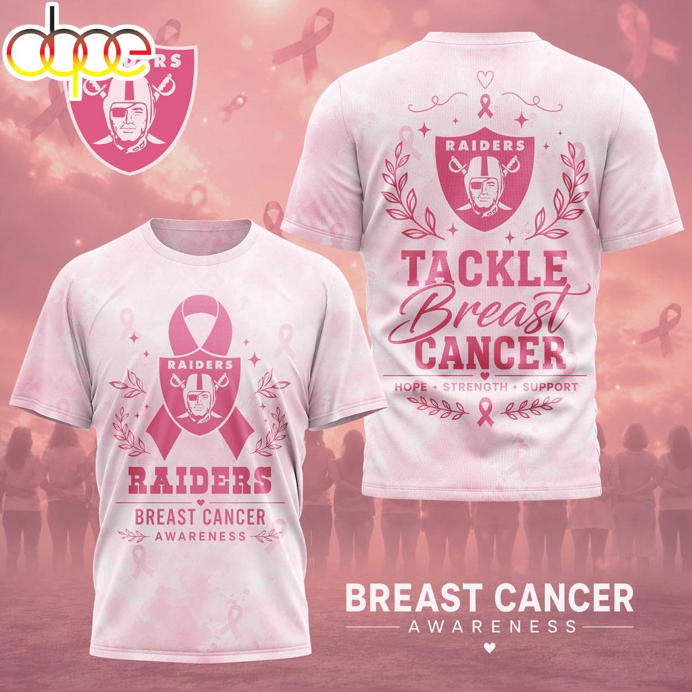 Las Vegas Raiders NFL Hope Strength Support Breast Cancer 3D T-Shirt