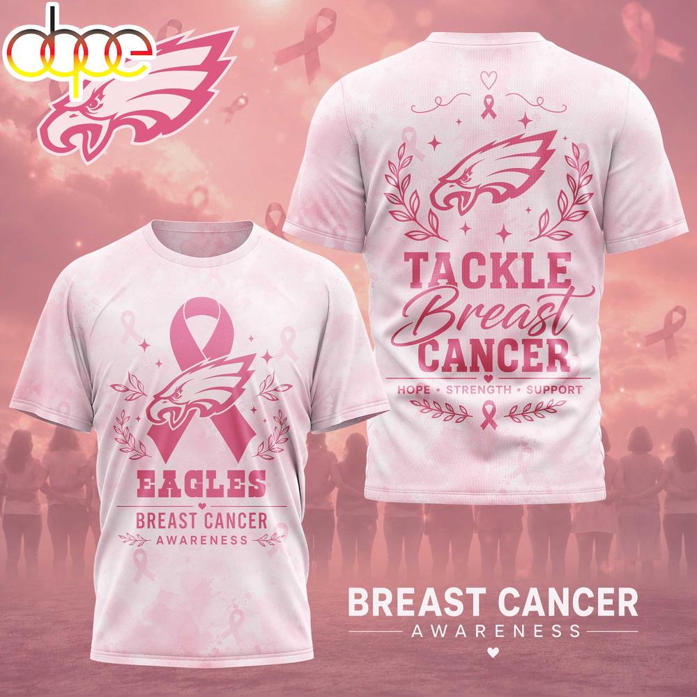 Philadelphia Eagles NFL Hope Strength Support Breast Cancer 3D T-Shirt