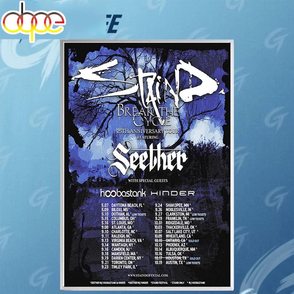 Staind 25th Anniversary Tour 2026 Poster Canvas