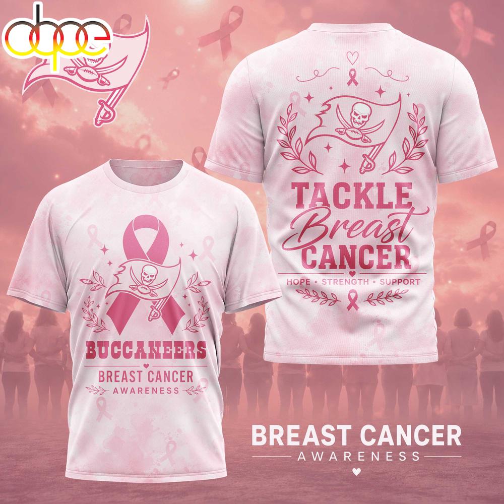 Tampa Bay Buccaneers NFL Hope Strength Support Breast Cancer 3D T-Shirt
