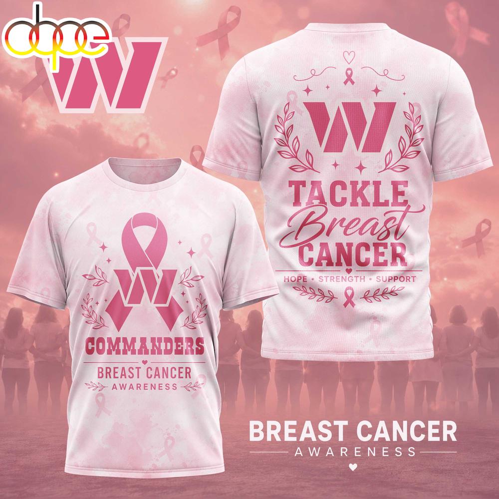 Washington Commanders NFL Hope Strength Support Breast Cancer 3D T-Shirt