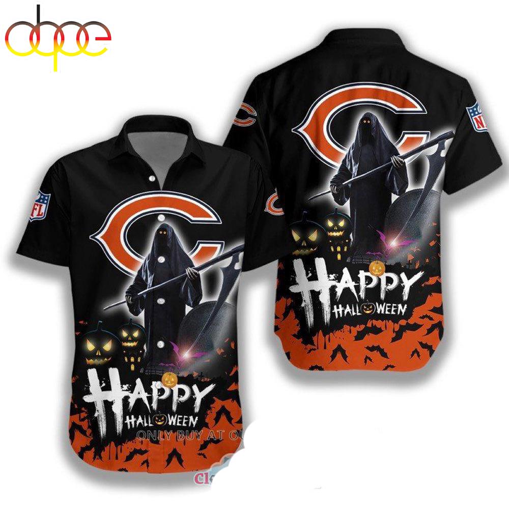 Chicago Bears Halloween Grim Reaper Tropical Hawaiian Shirt For Fans
