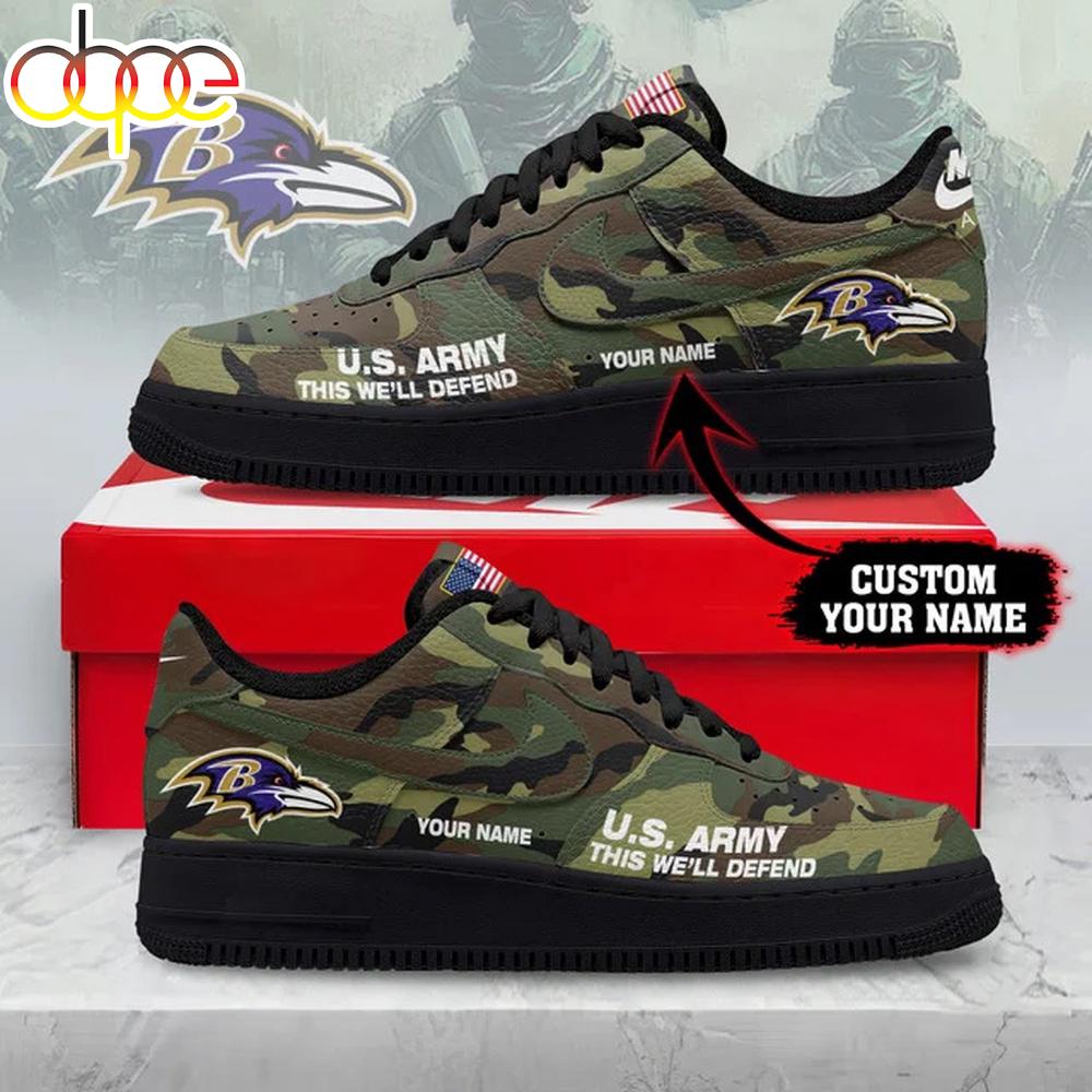 Custom Name Baltimore Ravens NFL US Army Air Force 1 Shoes For Fans