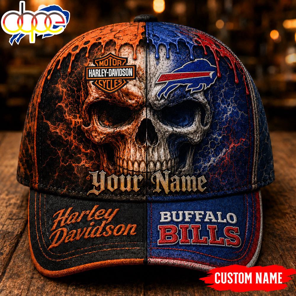 Custom Name Buffalo Bills NFL Harley Davidson Split Skull Classic Cap