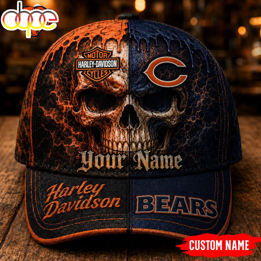 Custom Name Chicago Bears NFL Harley Davidson Split Skull Classic Cap
