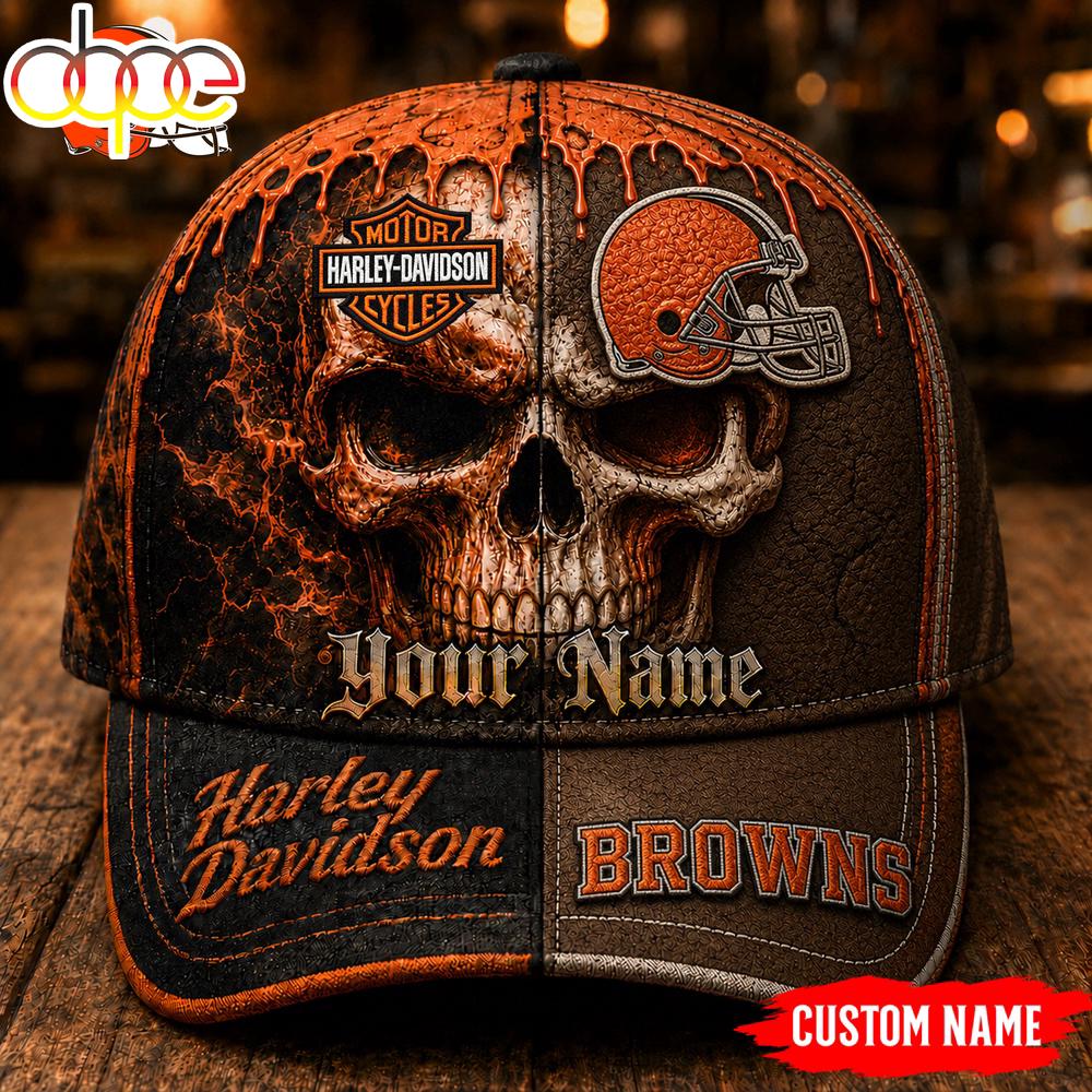 Custom Name Cleveland Browns NFL Harley Davidson Split Skull Classic Cap
