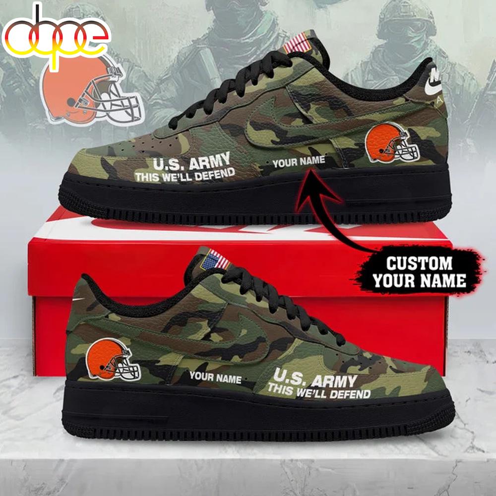 Custom Name Cleveland Browns NFL US Army Air Force 1 Shoes For Fans