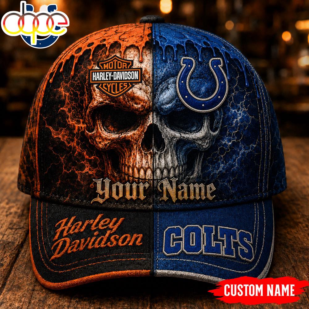 Custom Name Indianapolis Colts NFL Harley Davidson Split Skull Classic Cap