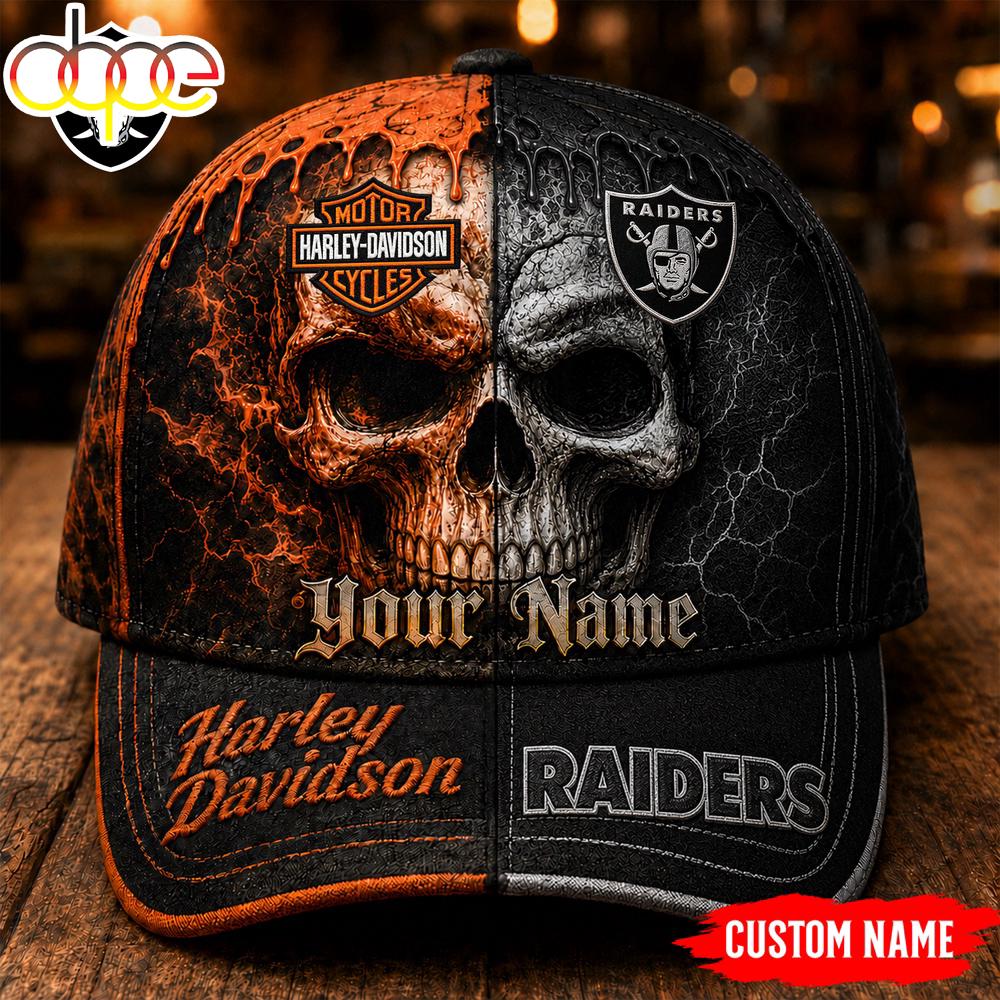 Custom Name Las Vegas Raiders NFL Harley Davidson Split Skull Classic Cap