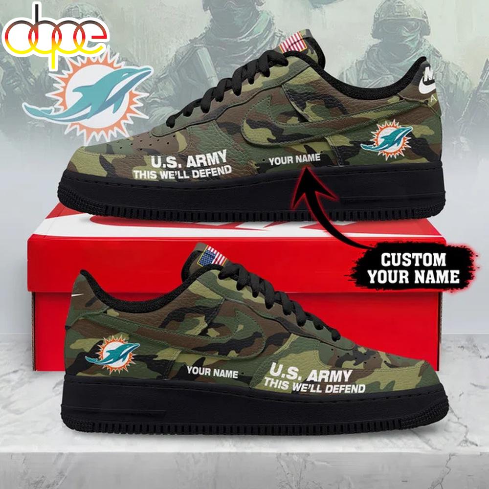 Custom Name Miami Dolphins NFL US Army Air Force 1 Shoes For Fans