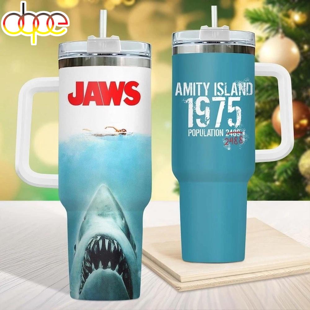 Jaws Amity Island 1975 Tumbler With Handle For Fans Jaws Amity Island 1975 Tumbler With Handle For Fans