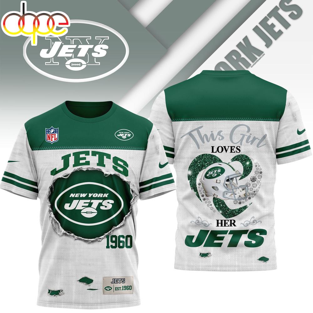 New York Jets NFL Girl Heart & Helmet 3D T-Shirt For Fans New York Jets NFL Girl Heart & Helmet 3D T-Shirt For Fans