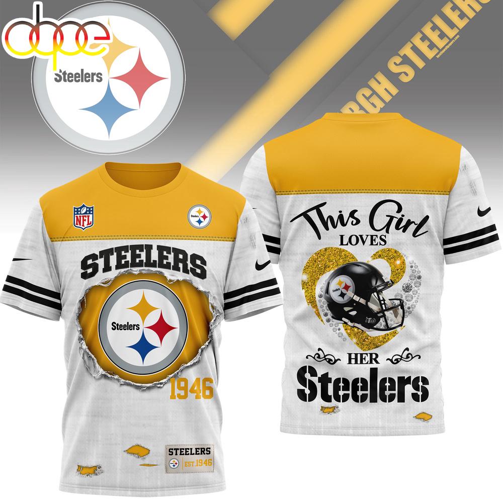 Pittsburgh Steelers NFL Girl Heart & Helmet 3D T-Shirt For Fans Pittsburgh Steelers NFL Girl Heart & Helmet 3D T-Shirt For Fans