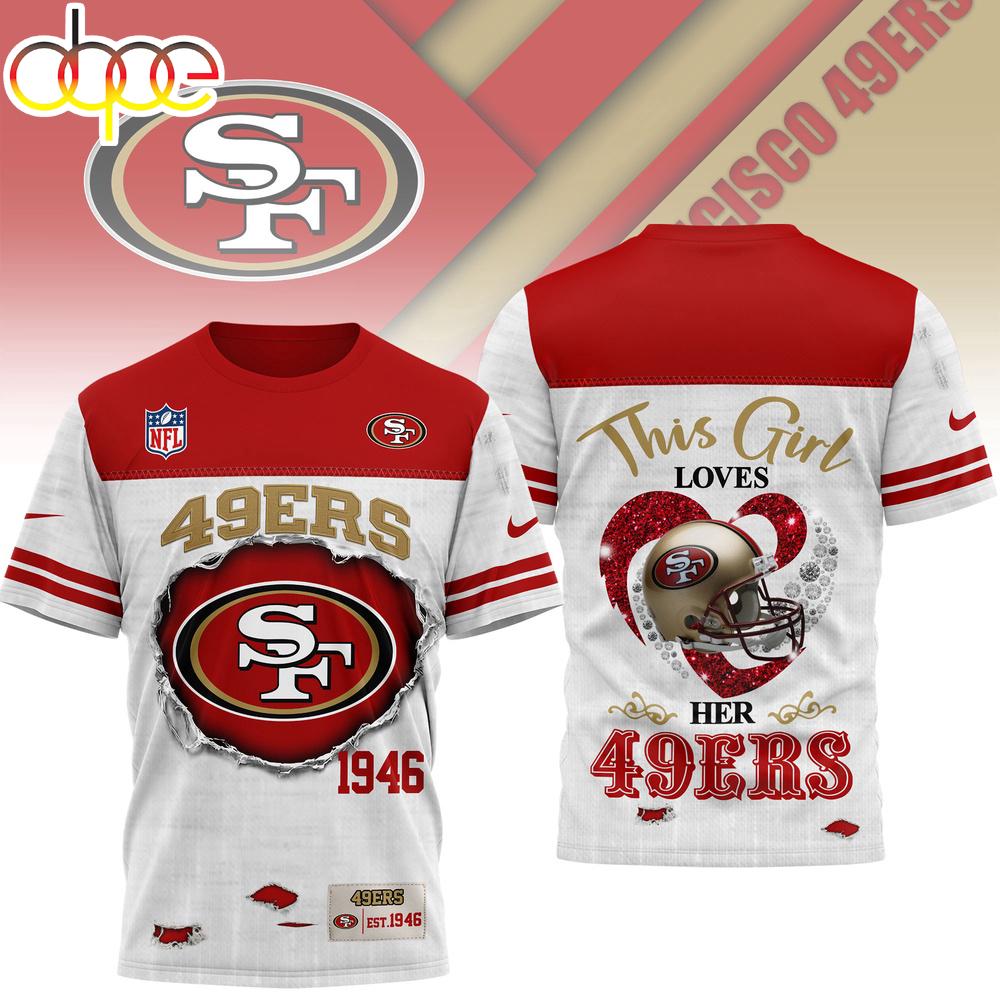 San Francisco 49ers NFL Girl Heart & Helmet 3D T-Shirt For Fans San Francisco 49ers NFL Girl Heart & Helmet 3D T-Shirt For Fans