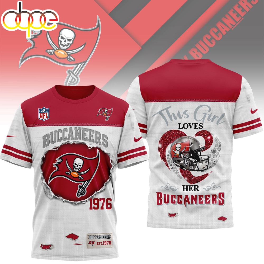 Tampa Bay Buccaneers NHL Girl Heart & Helmet 3D T-Shirt For Fans