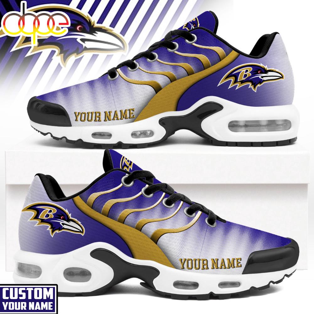 Custom Name Baltimore Ravens NFL Endzone Runner Air Max Plus Shoes Custom Name Baltimore Ravens NFL Endzone Runner Air Max Plus Shoes