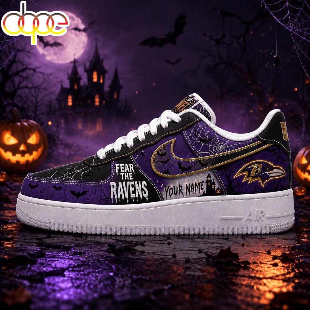 Custom Name Baltimore Ravens NFL Fear The Team Halloween Air Force 1 Shoes