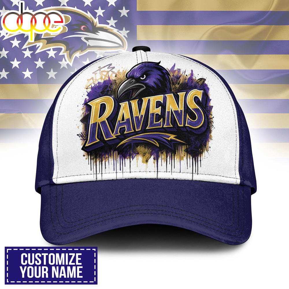Custom Name Baltimore Ravens NFL Graffiti Team Baseball Cap