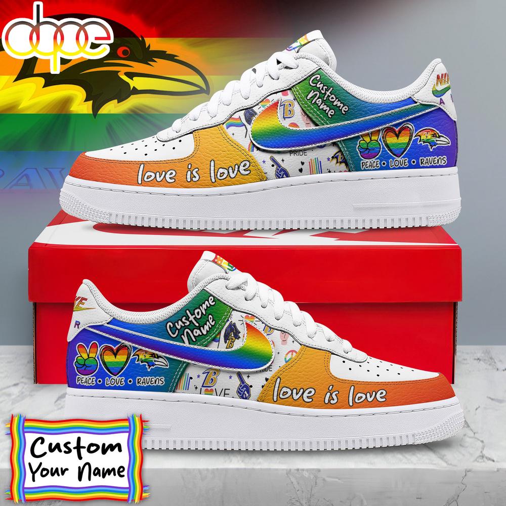 Custom Name Baltimore Ravens NFL Team Air Force 1 Shoes For Fans