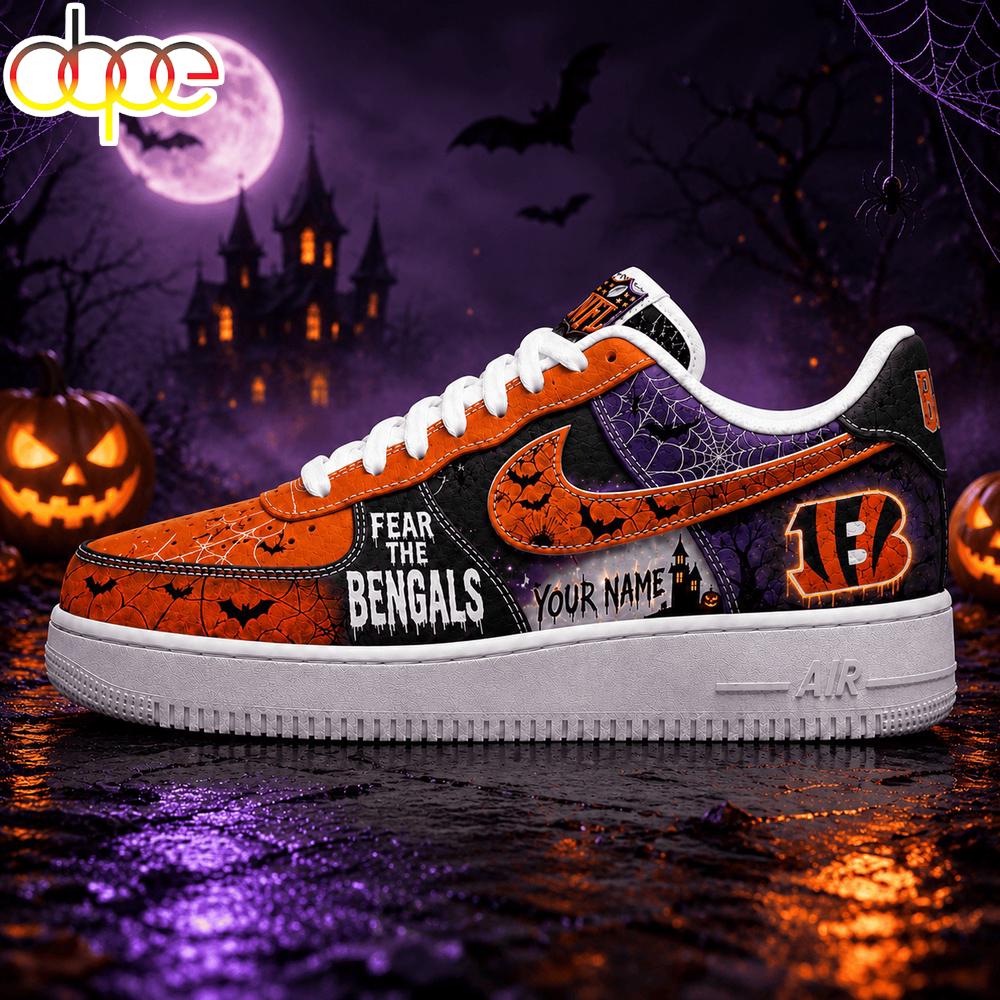 Custom Name Cincinnati Bengals NFL Fear The Team Halloween Air Force 1 Shoes